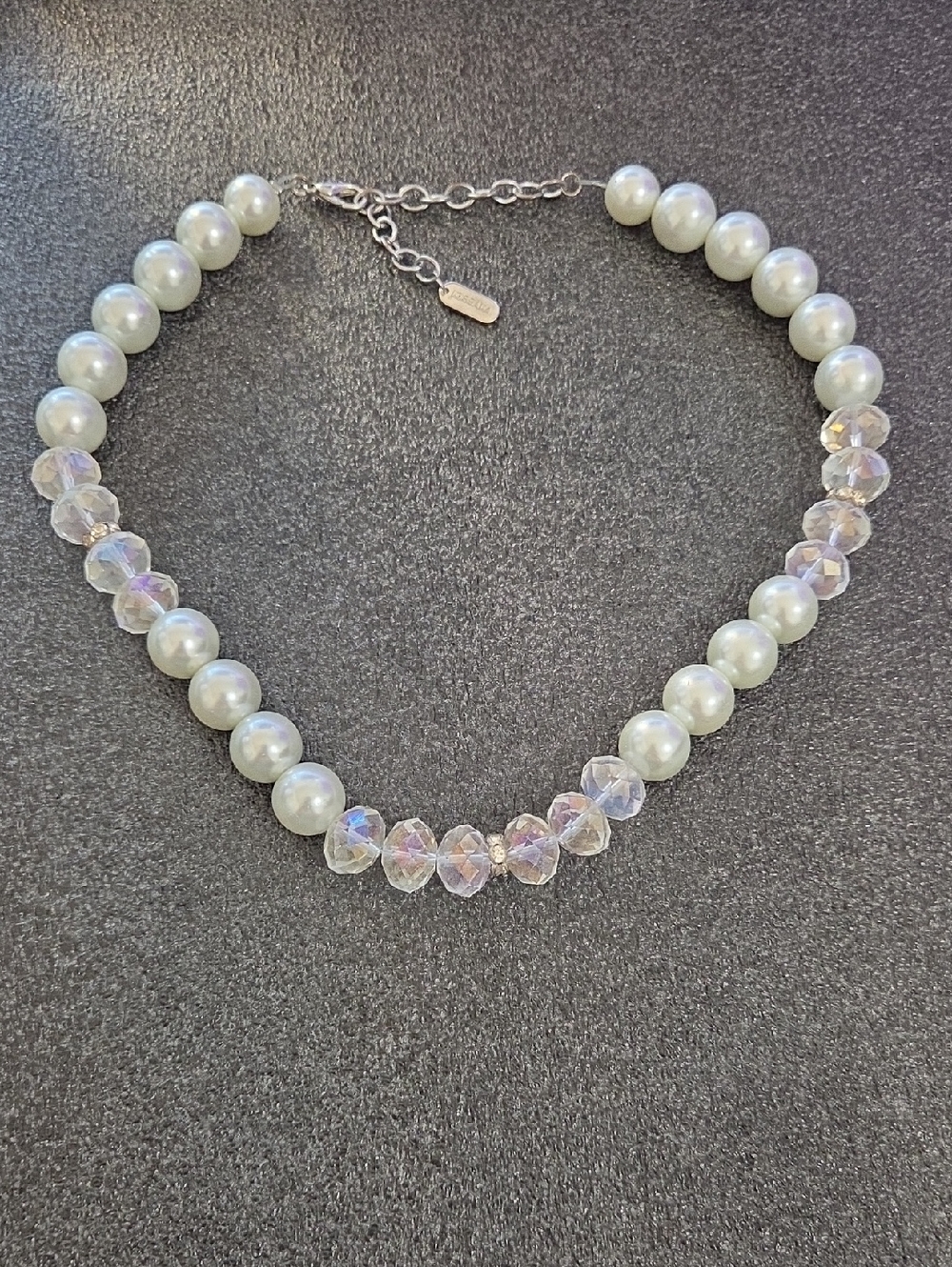 Vintage KISSAKA Faux Pearl & AB Crystal Statement Necklace